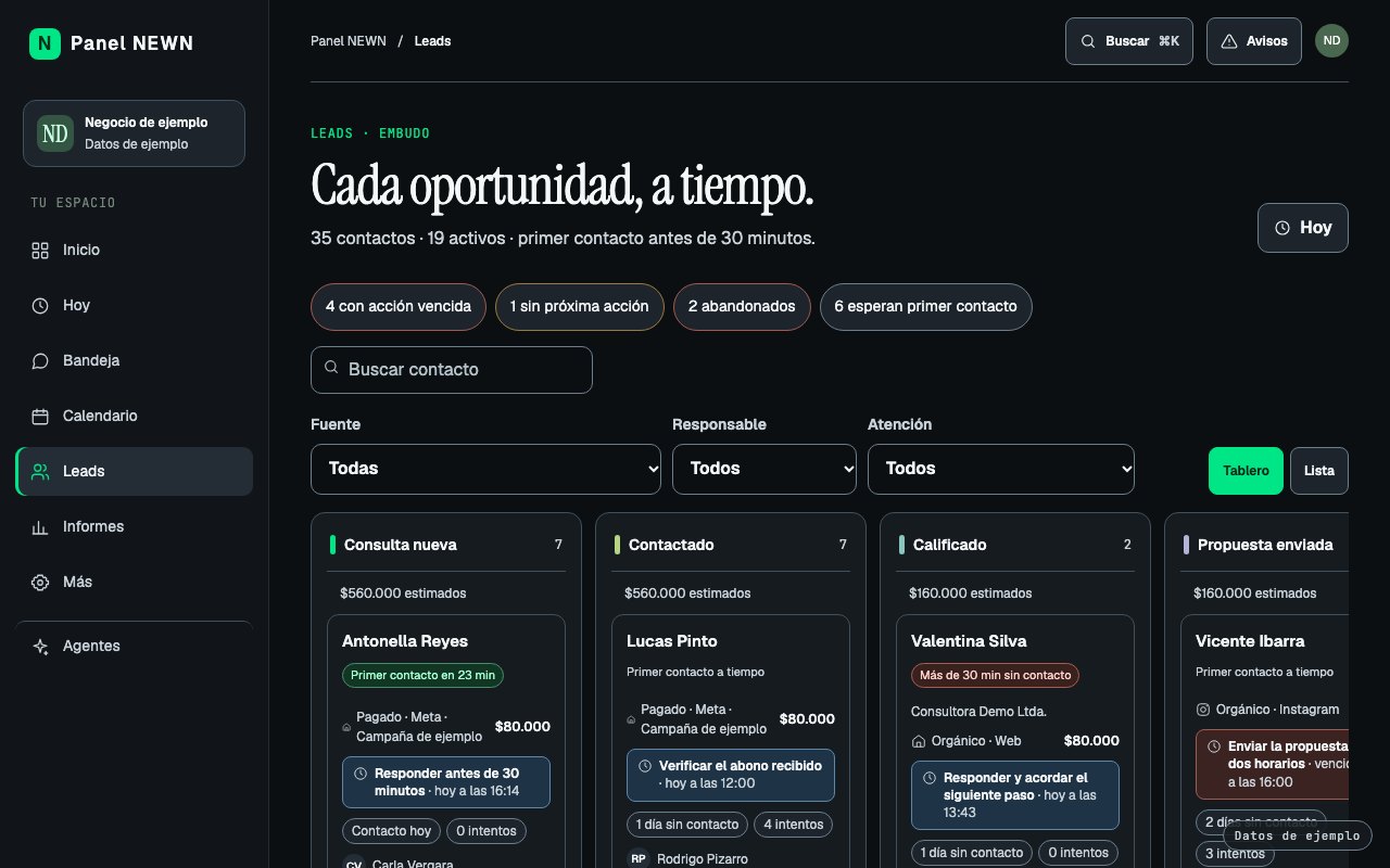 Tablero de contactos por etapa, con próximas acciones de seguimiento (datos de ejemplo)