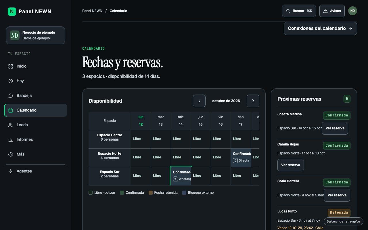 Calendario del panel con reservas confirmadas (datos de ejemplo)